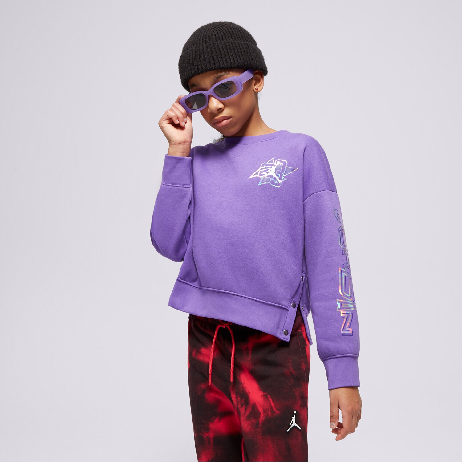 Dječje dukserice JORDAN VESTA TAKE FLIGHT SNAP CREW GIRL 45C808-P44 ljubičasta