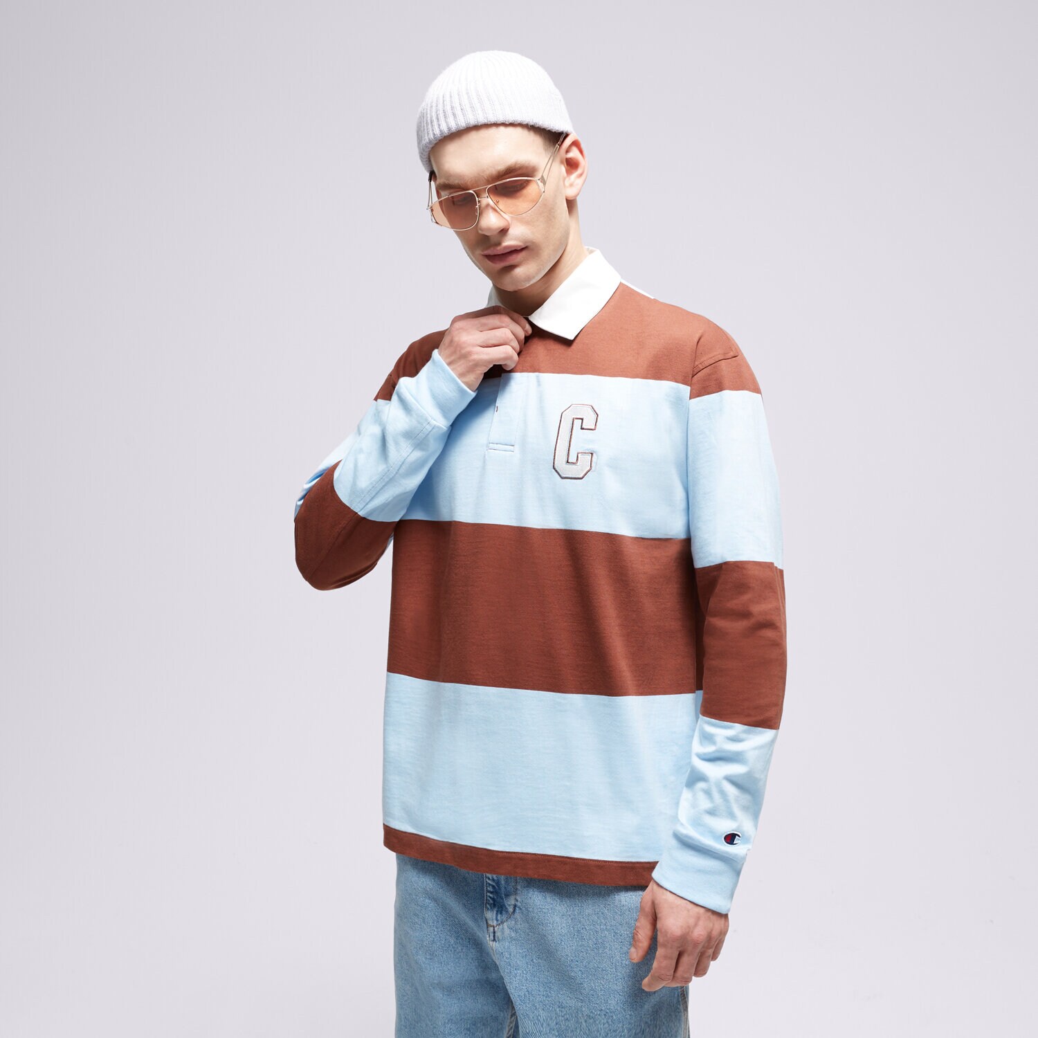 Muške majice CHAMPION T-SHIRT STRIPED POLO 219181BS151 smeđa
