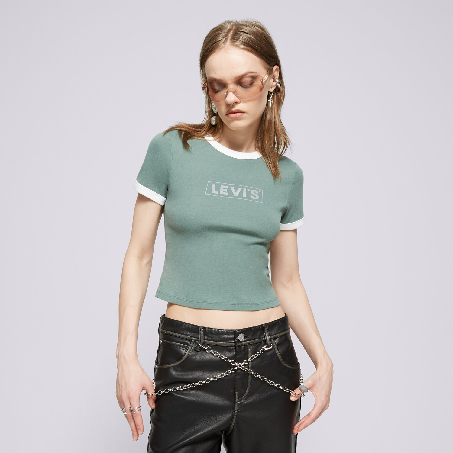 Ženske majice LEVI'S T-SHIRT GRAPHIC RINGER MINI TEE GREENS A3523-0070 kaki