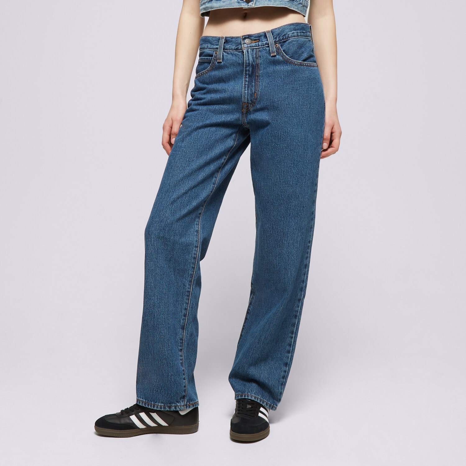 Ženske hlače LEVI'S HLAČE 94 BAGGY MED INDIGO - WORN IN A3510-0028 tamno plava