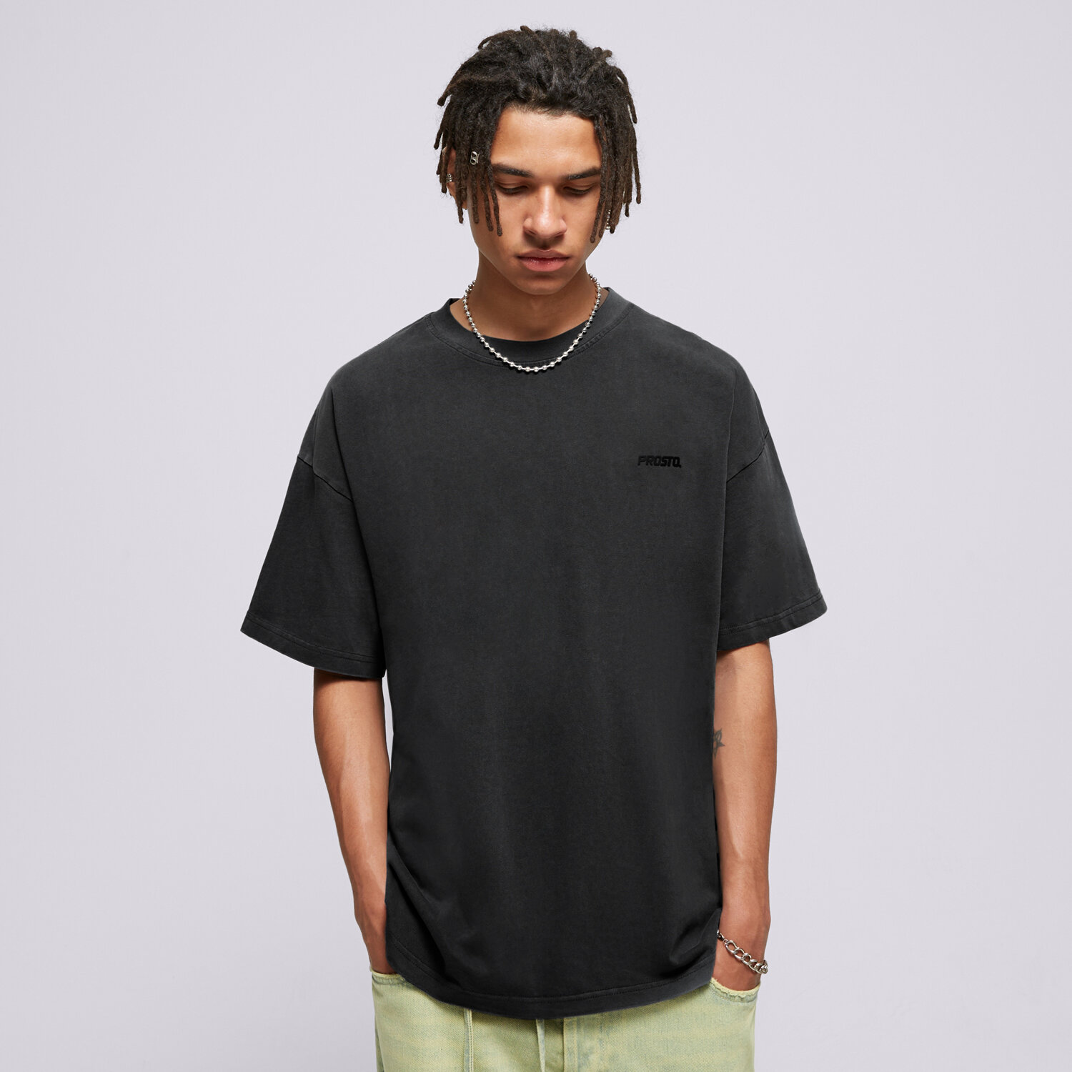 Muške majice PROSTO  T-SHIRT BLAC WASHED BLACK KL241MTEE1231 crna