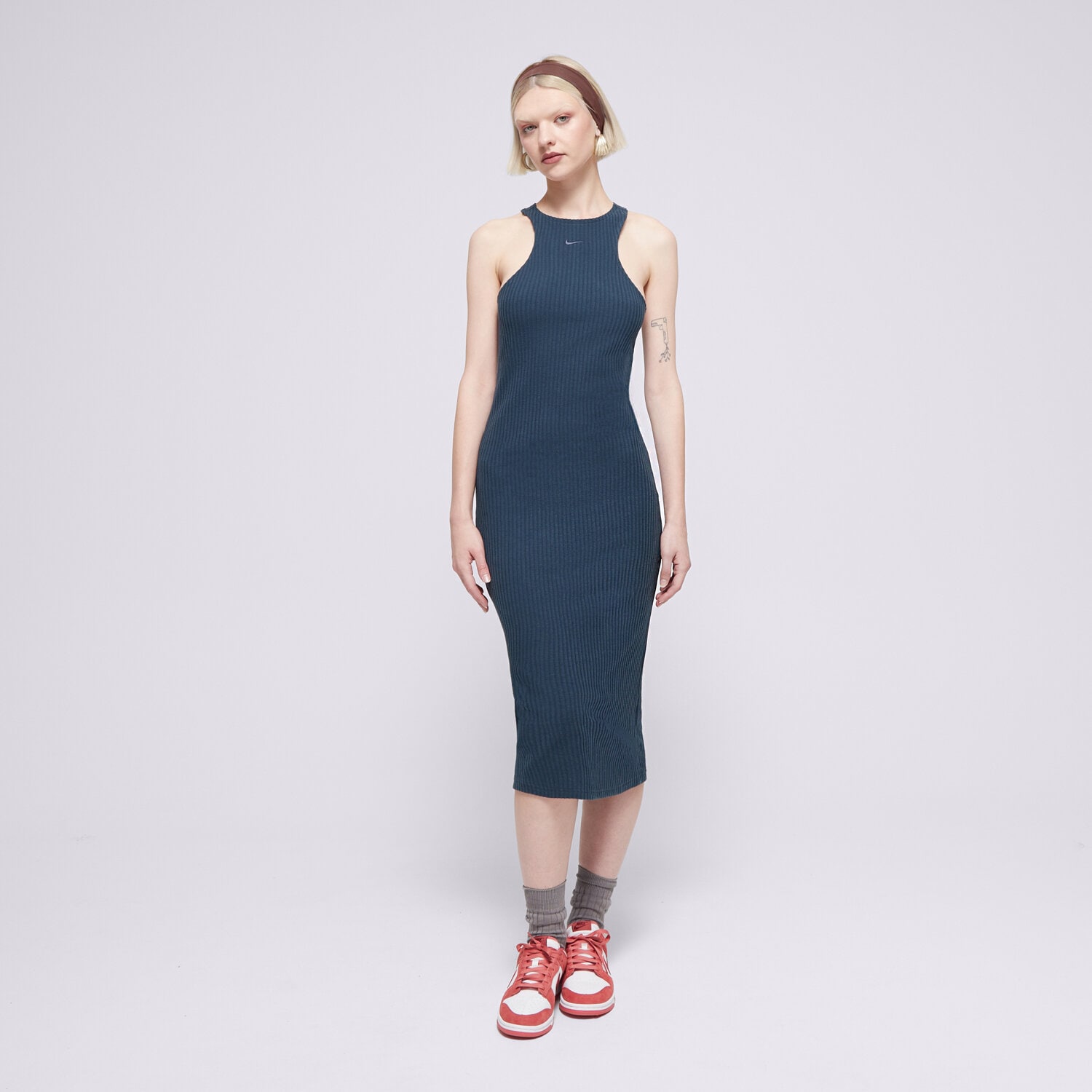 Ženske haljine i suknje NIKE HALJINA W NSW NK CHLL KNT RIB MIDI DRS FN3679-478 tamno plava
