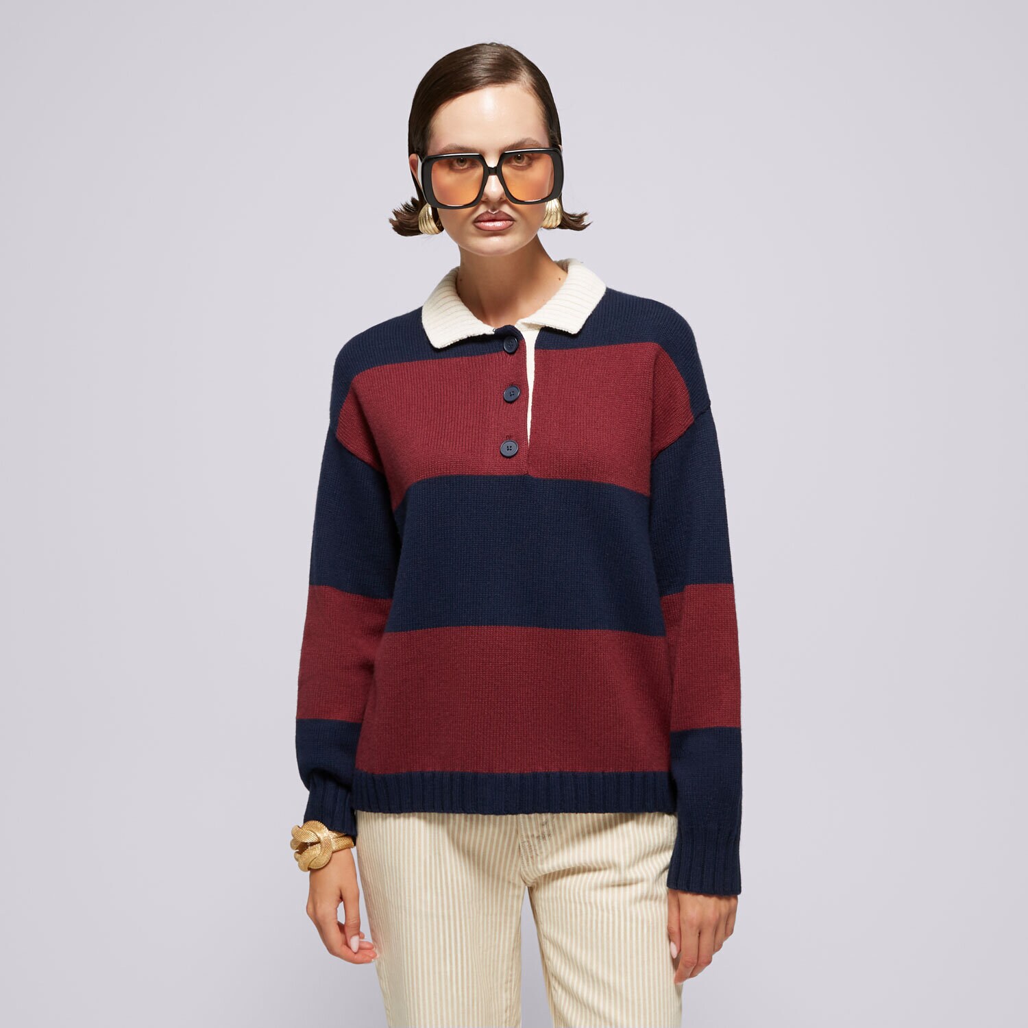Ženske dukserice LEVI'S PULOVER IVY LEAGUE STRIPED SWEATER REDS A8504-0001 bordo