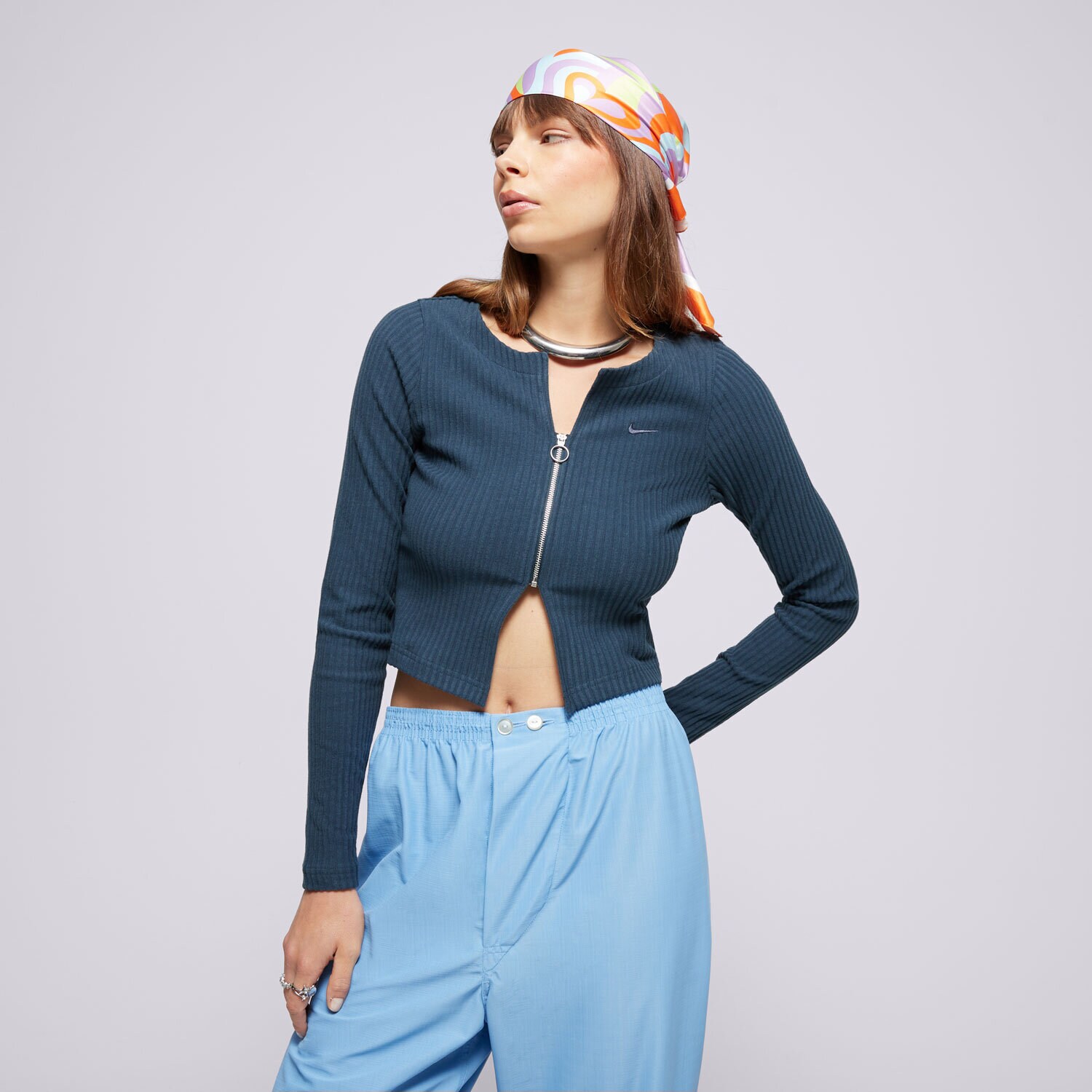 Ženske dukserice NIKE PULOVER W NSW NK CHLL KNT RIB FZ CRDGN FN3682-478 tamno plava