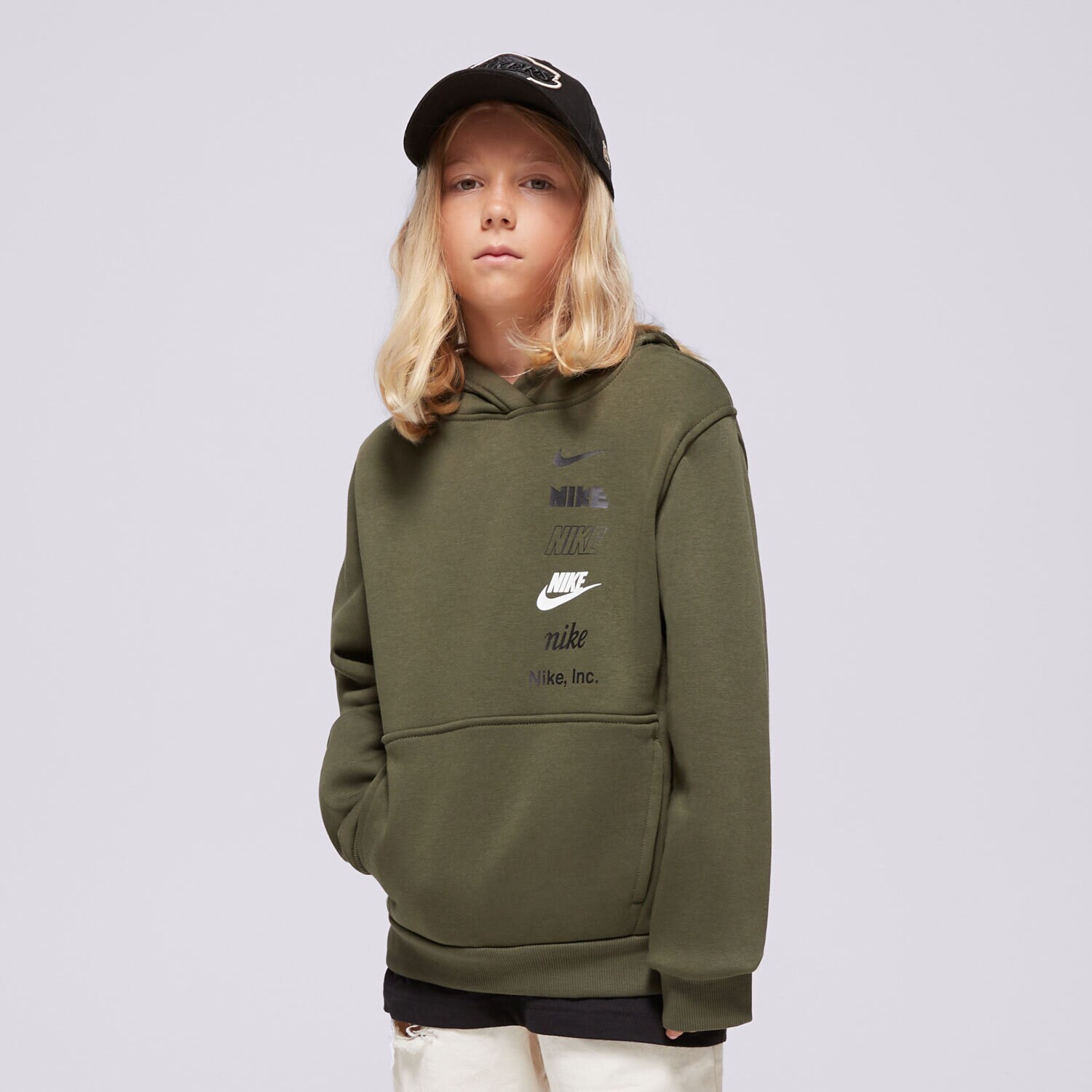 Dječje dukserice NIKE VESTA S KAPULJAČOM K NSW CLUB FLC HDY MLOGO BOY HQ0970-325 kaki