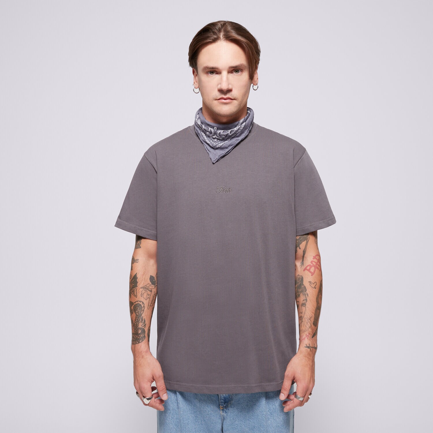 Muške majice PROSTO  T-SHIRT ESSENTIAL GRAPHITE KL242MTEE1223 siva