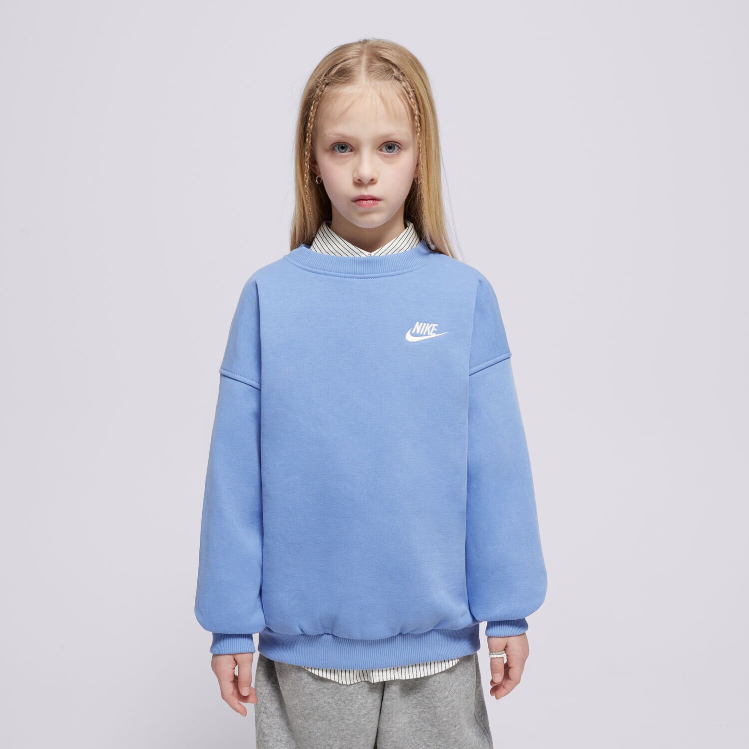 Dječje dukserice NIKE VESTA G NSW CLUB FLC OVRSZD CREW LBR GIRL FD2923-494 plava