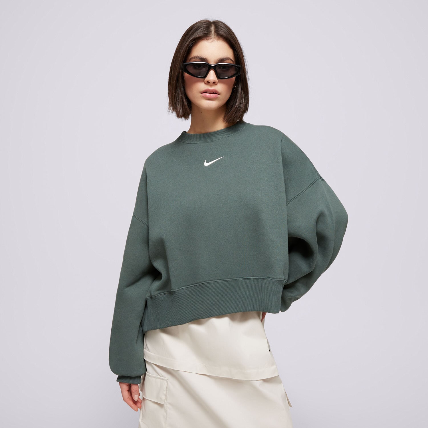Ženske dukserice NIKE VESTA W NSW PHNX FLC OOS CREW DQ5761-338 zelena