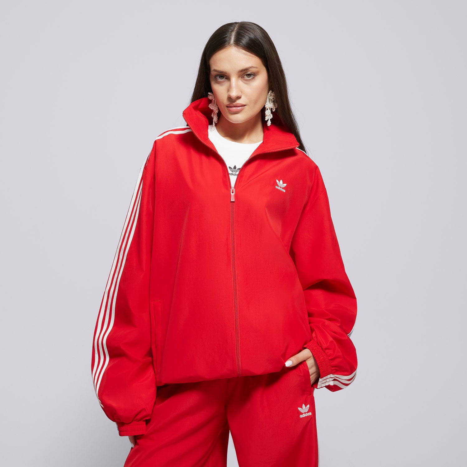 Ženske dukserice ADIDAS VESTA RASKOPČANA OVERSIZED JD3393 crvena