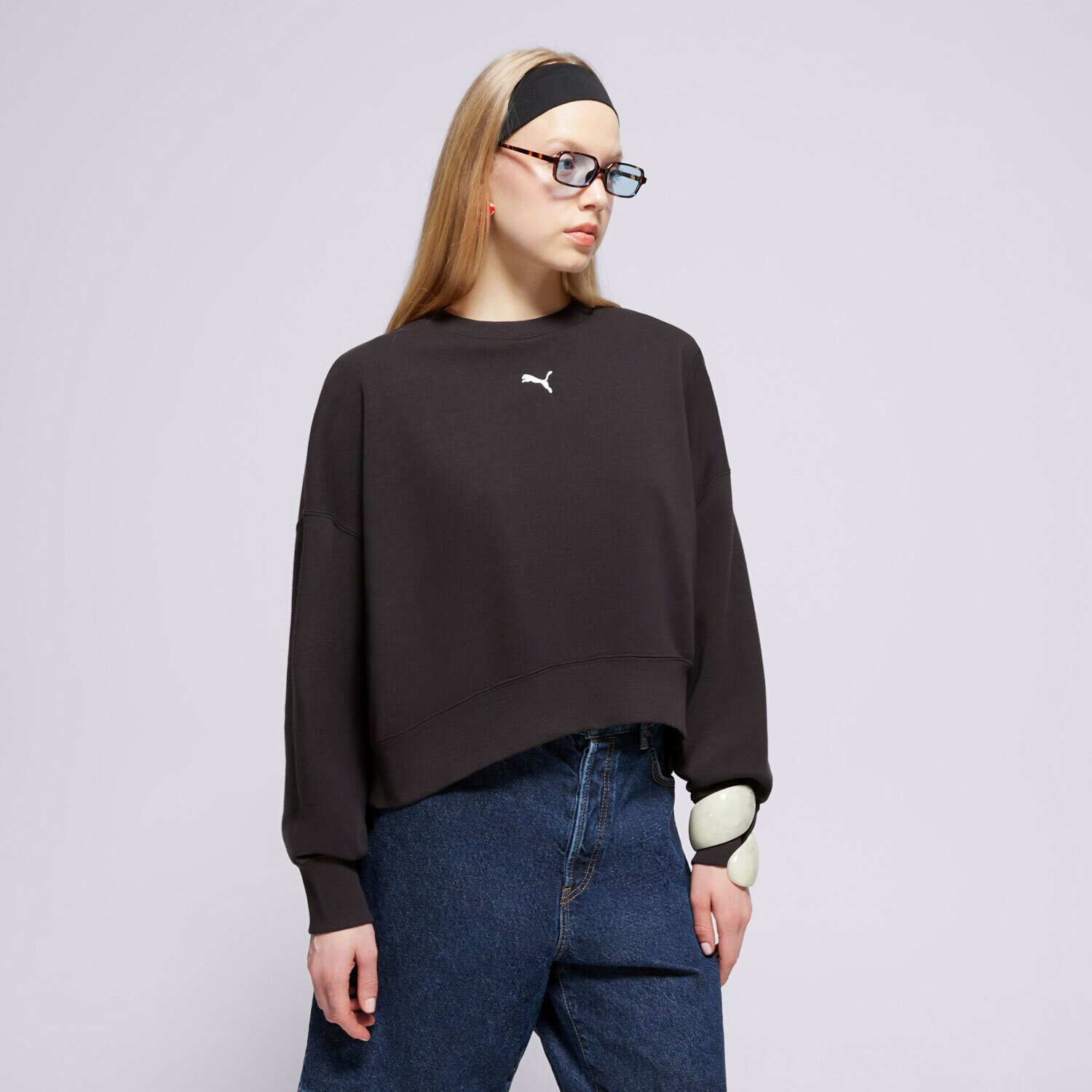 Ženske dukserice PUMA VESTA OVER-OVERSIZED CREW TR 629748 01 crna