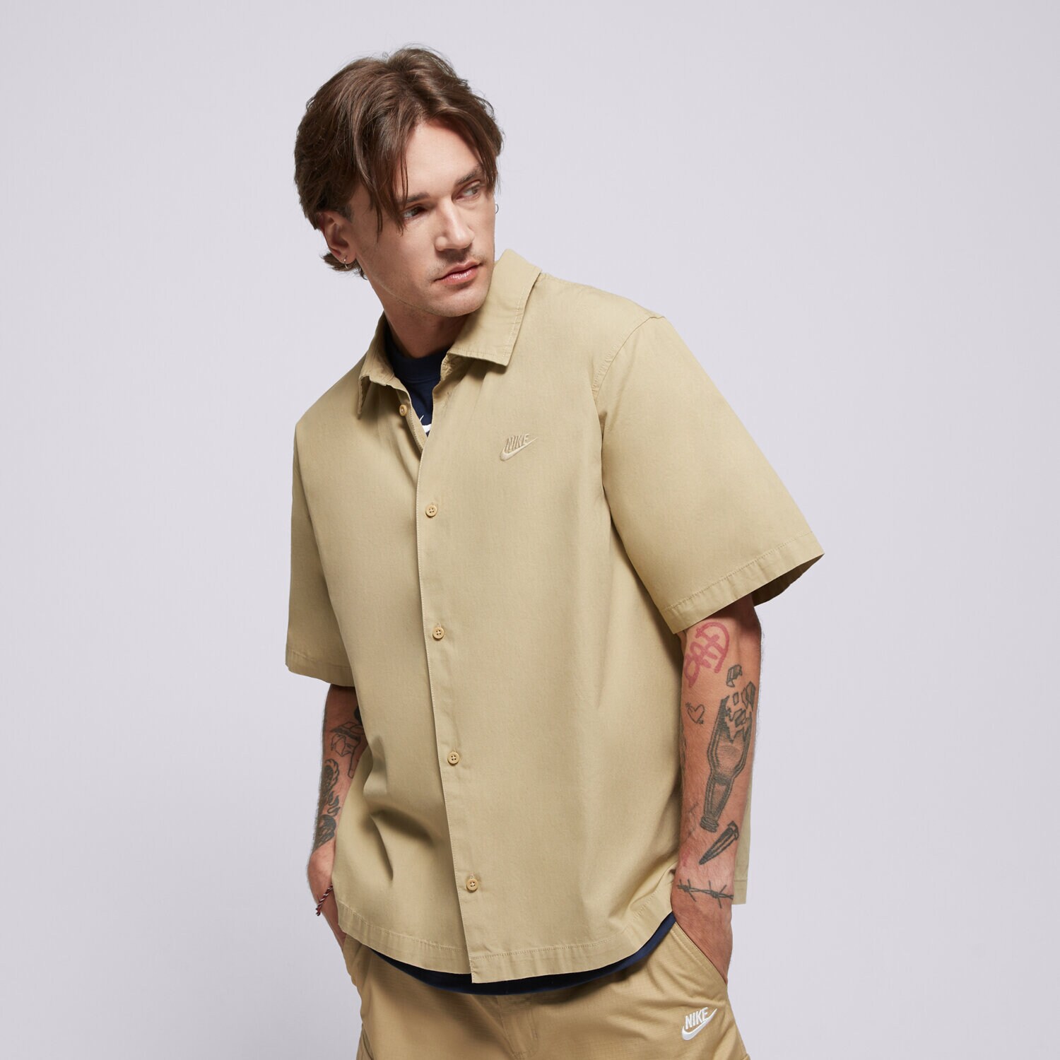Muške košulje NIKE KOŠULJA M NK CLUB SS BTN SHIRT WSH HJ2029-297 bež