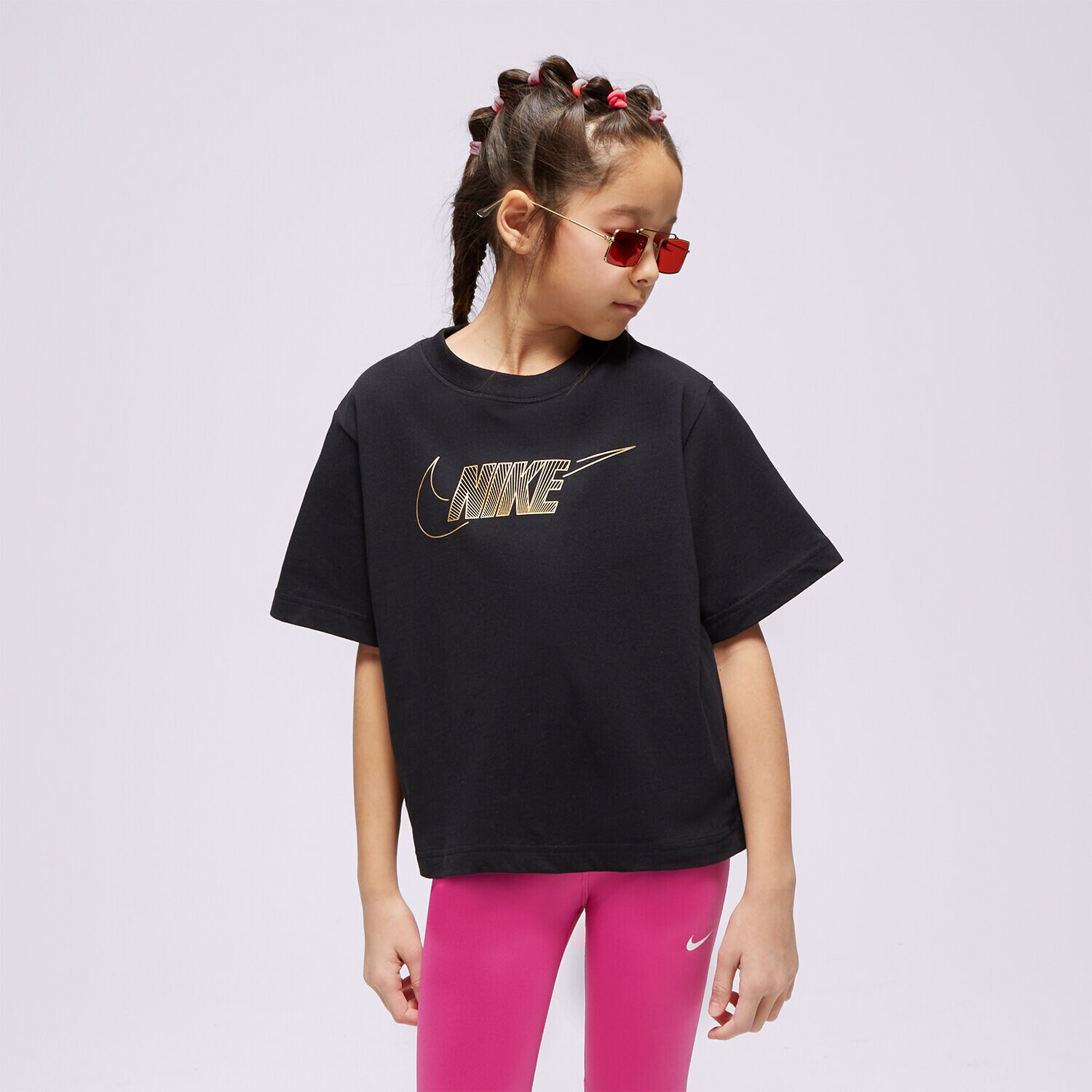 Dječje majice NIKE T SHIRT G NSW TEE BOXY METALLIC HBR GIRL FJ6785-010 crna