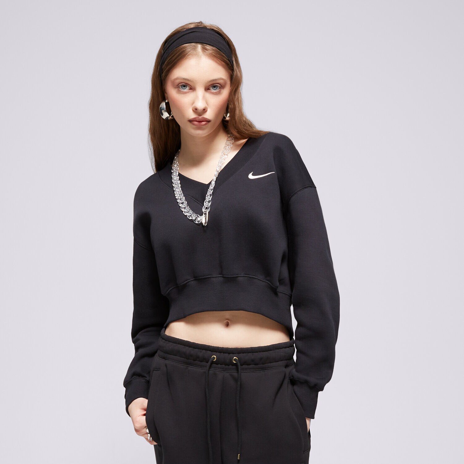 Ženske dukserice NIKE VESTA W NSW PHNX FLC CROP VNECK FN3651-010 crna