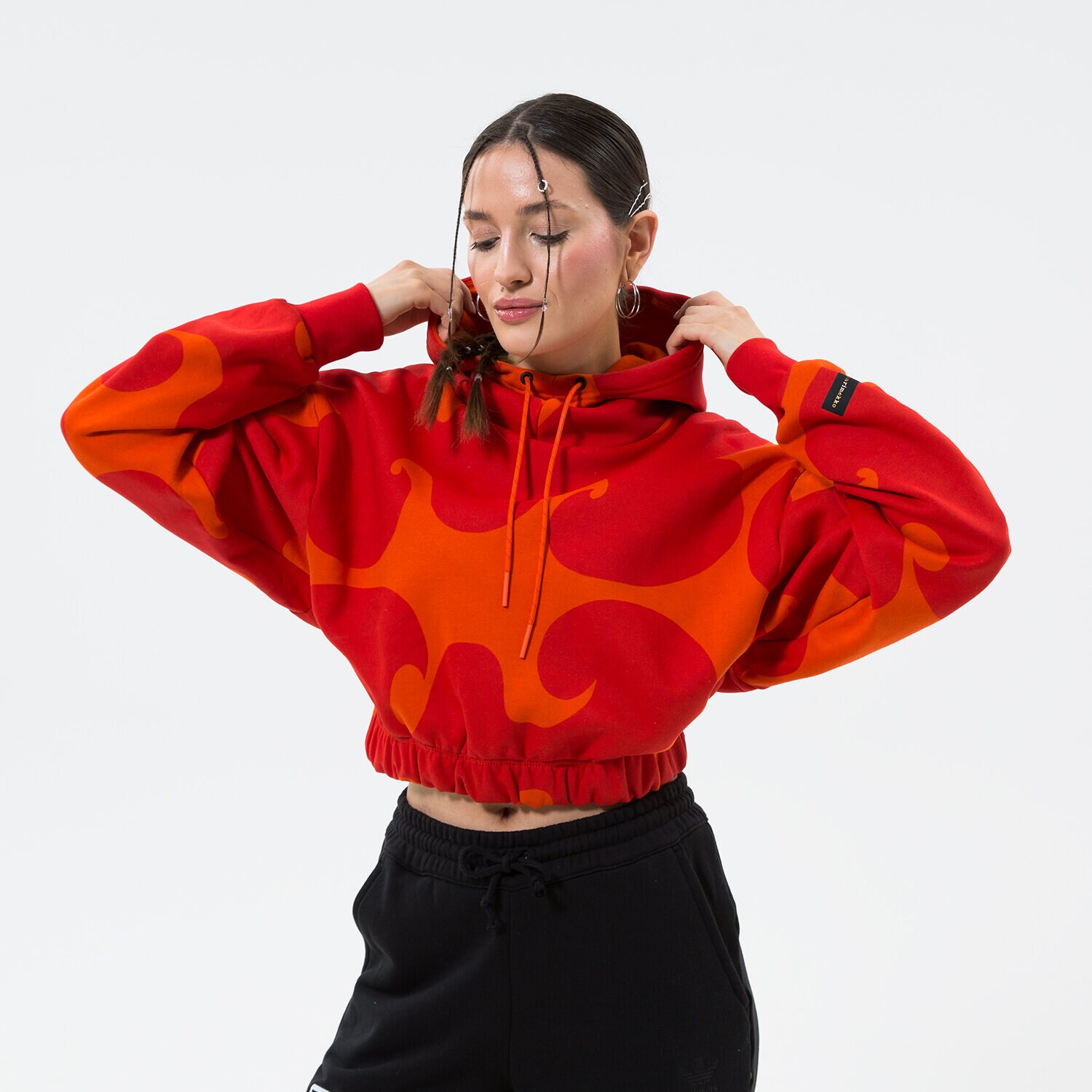 Ženske dukserice ADIDAS VESTA S KAPULJAČOM MMK CROP HOODIE CORANG HJ7306 koraljna