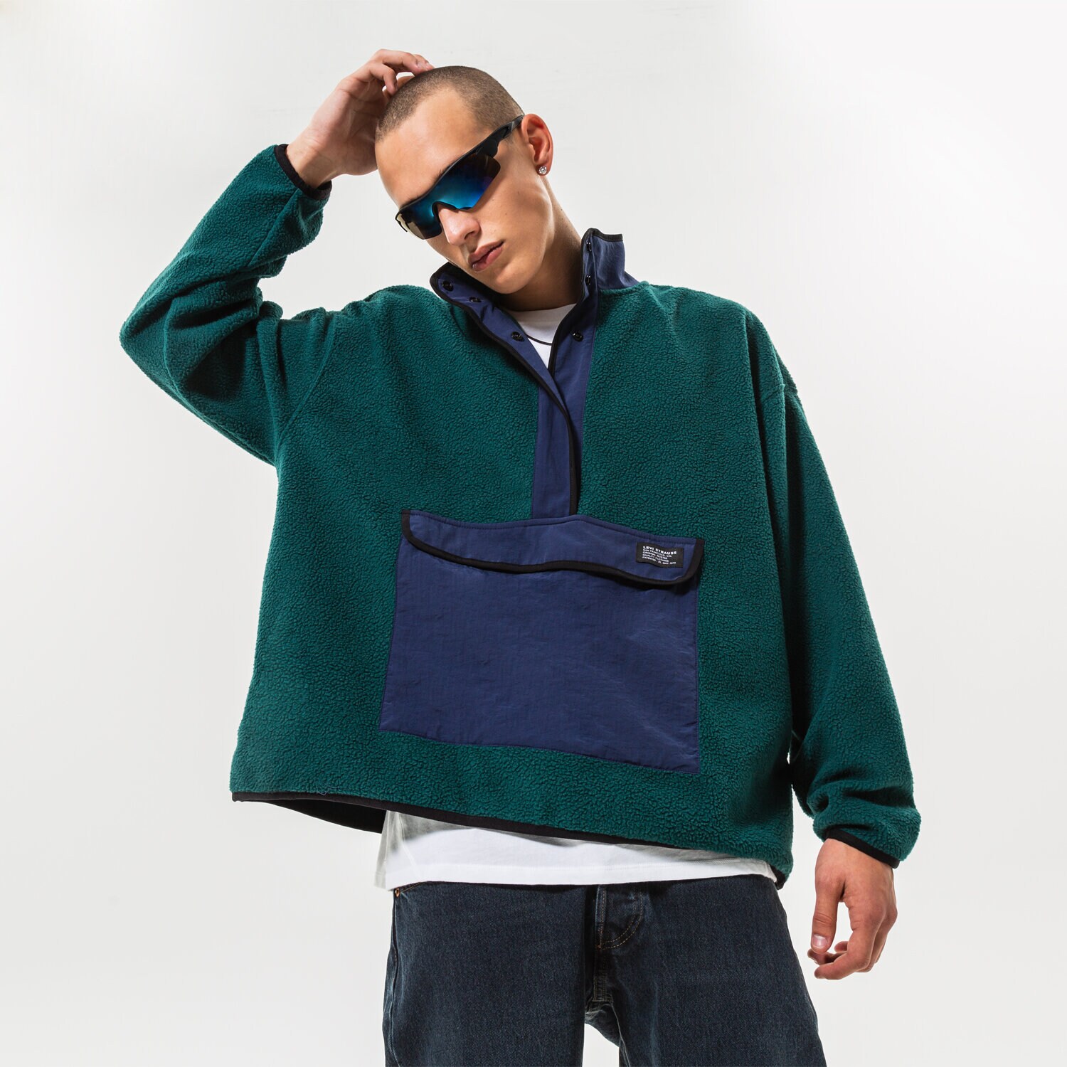 Muške dukserice LEVI'S RUNO RUNO FLEECE MOCK NECK A3301-0001 zelena