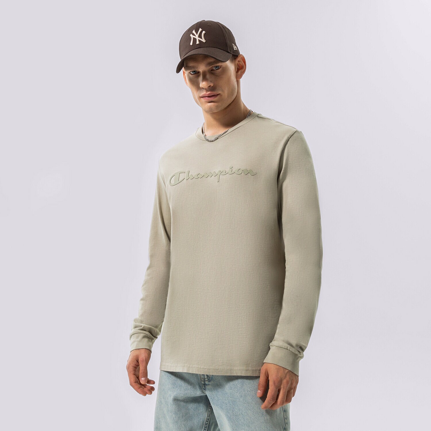 Muške majice CHAMPION T-SHIRT CREWNECK LONG SLEEVE T-SHIRT 218285ES066 siva