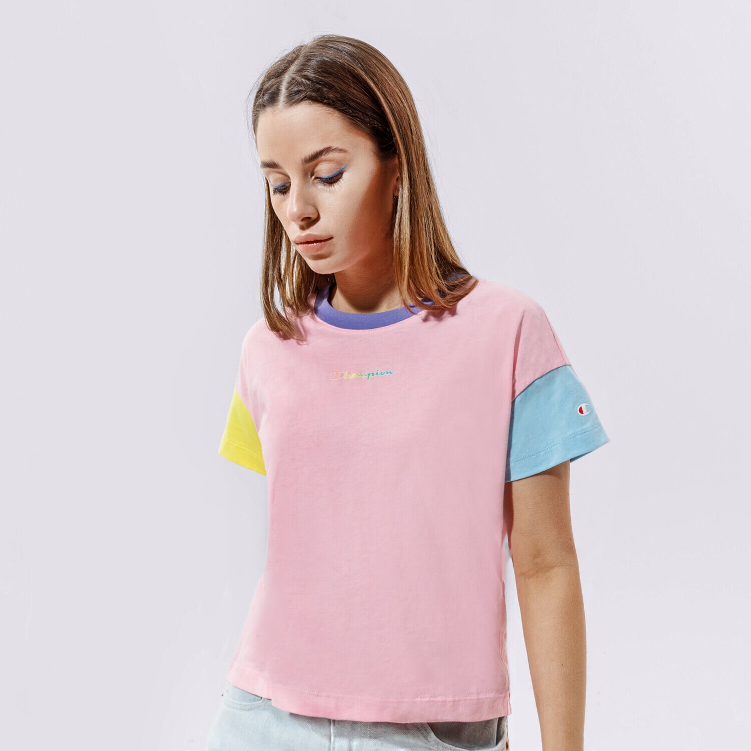 Ženske majice CHAMPION T-SHIRT CREWNECK CROPTOP 114329PS024 šarena