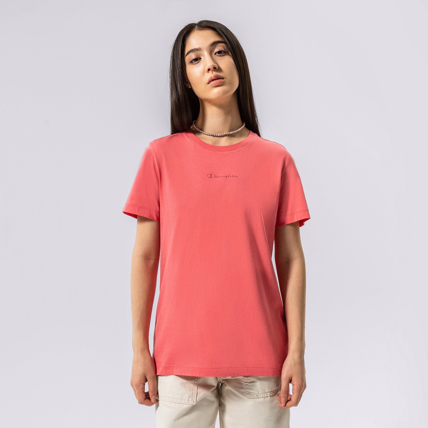Ženske majice CHAMPION T-SHIRT CREWNECK CROP T-SHIRT 115683PS171 ružičasta