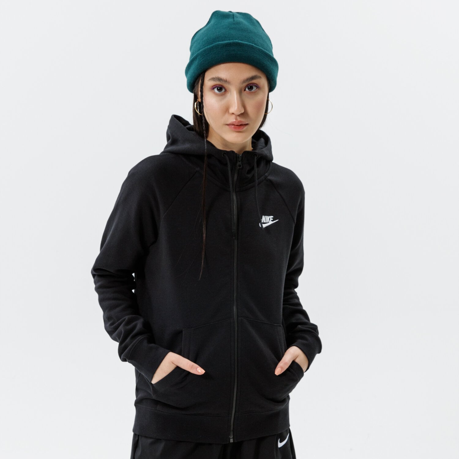 Ženske dukserice NIKE VESTA RASKOPČANA S KAPULJAČOM NIKE SPORTSWEAR ESSENTIAL BV4122-010 crna