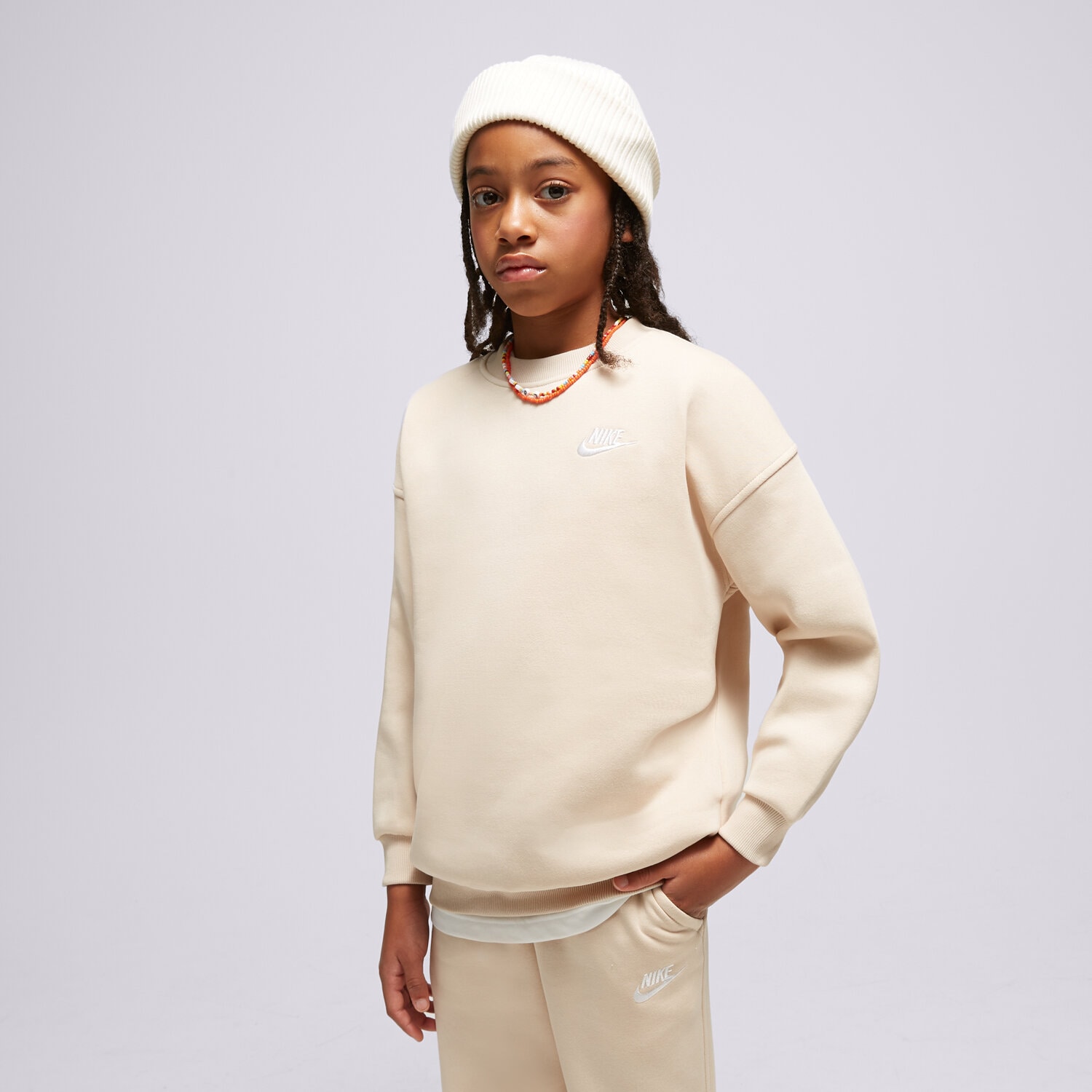 Dječje dukserice NIKE BLUZA G NSW CLUB FLC OVRSZD CREW G FD2923-126 bež