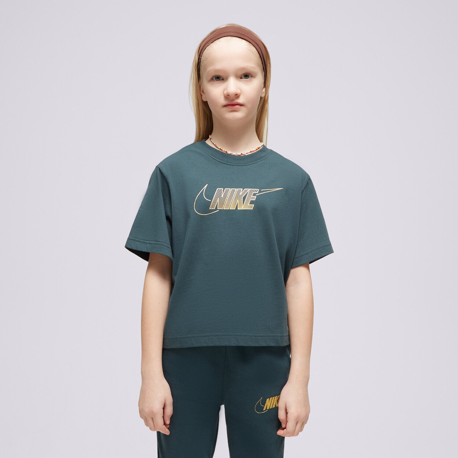 Dječje majice NIKE T SHIRT G NSW TEE BOXY METALLIC HBR GIRL FJ6785-328 zelena