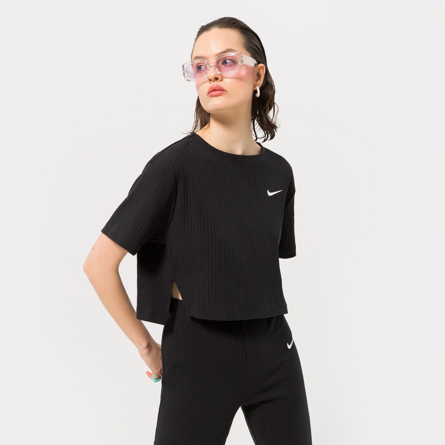Ženske majice NIKE T-SHIRT W NSW RIB JRSY SS TOP DV7870-010 crna