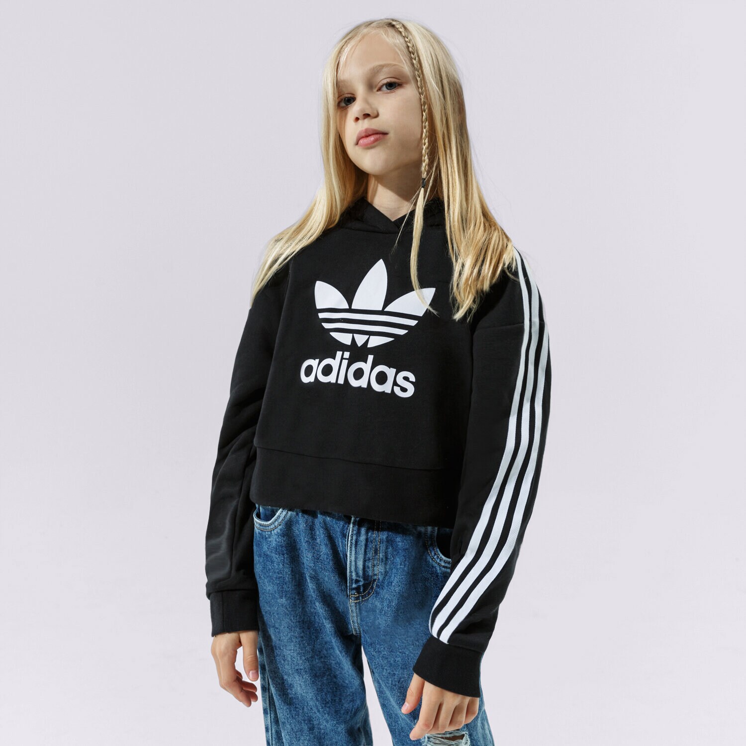 Dječje dukserice ADIDAS VESTA S KAPULJAČOM CROPPED HOODIE GIRL H32337 crna