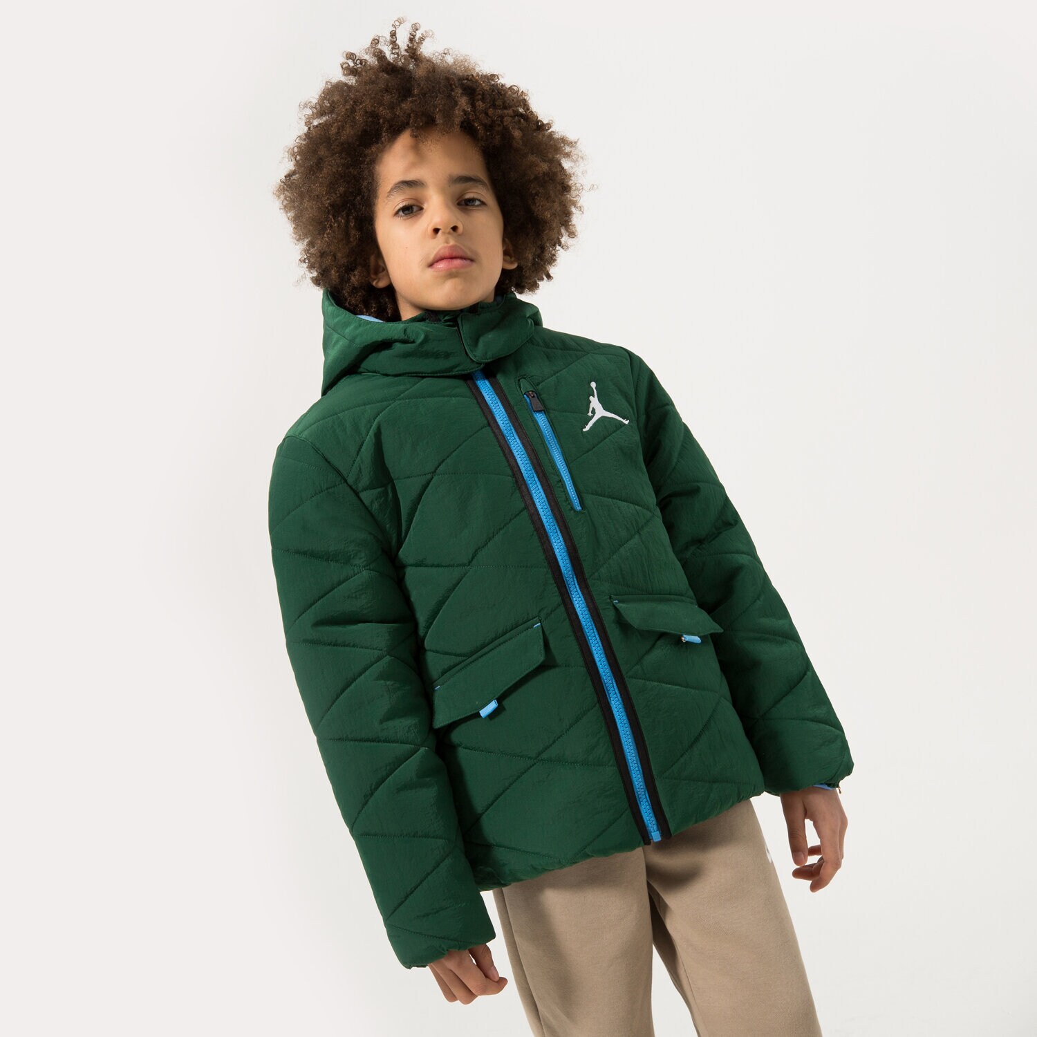 Dječje zimske jakne JORDAN JAKNA ZIMSKA DETACH HOOD PUFFER JACKET BOY 95B649-T17 zelena