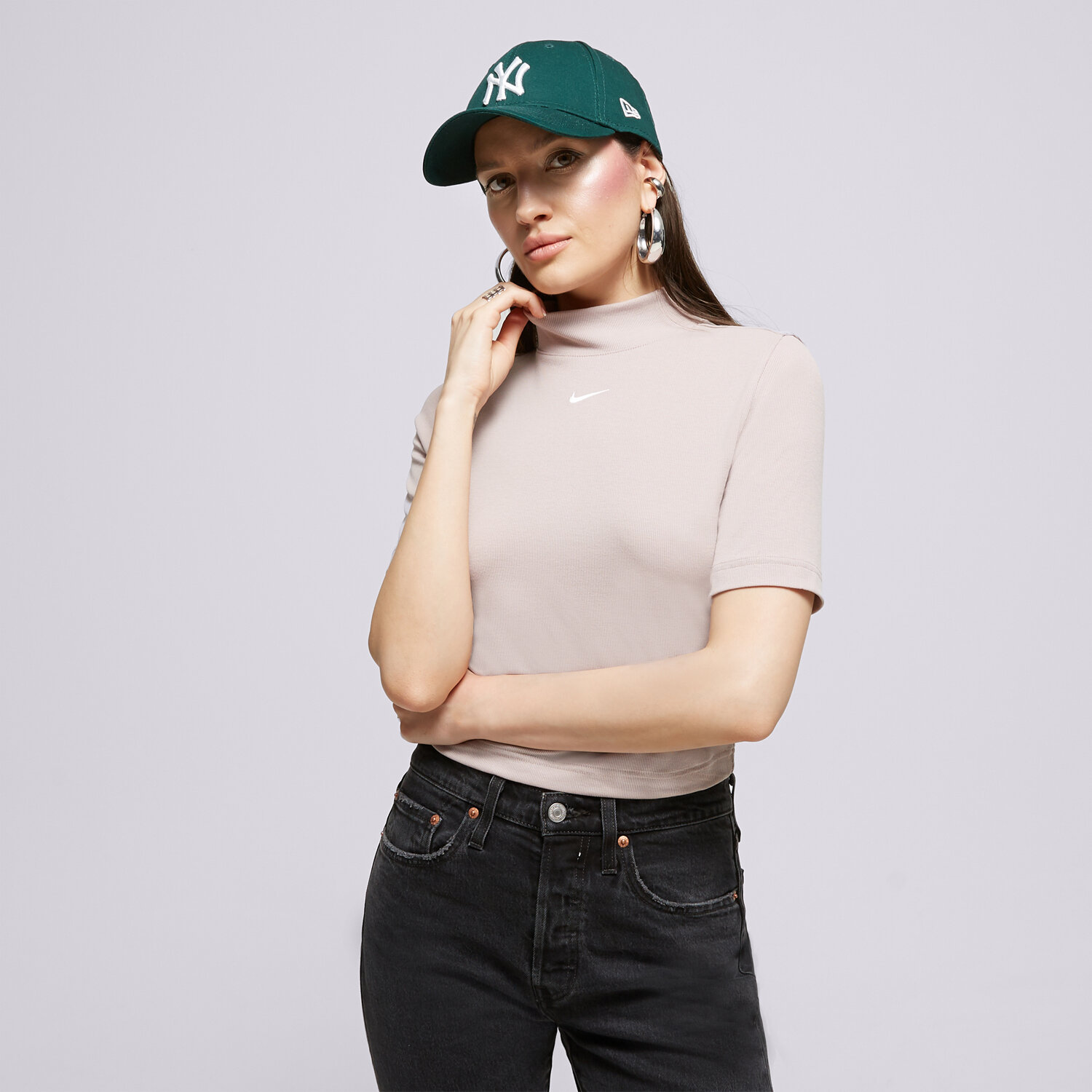 Ženske majice NIKE T-SHIRT W NSW ESSNTL RIB MOCK SS TOP DV7958-272 bež